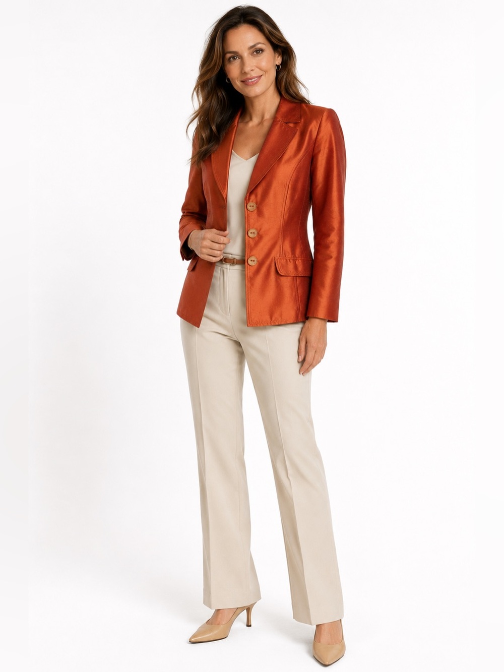 Vintage Pilar Rossi 100% Silk Copper Shantung Blazer Jacket Womens M